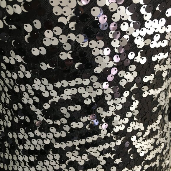 FRENCH CONNECTION Black White Sequined Structured Shoulder Long Sleeve Dress - Picture 5 of 10